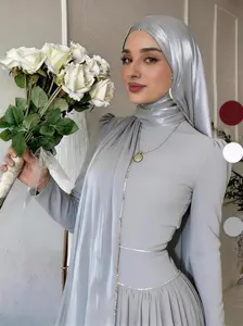 Long Chiffon Hijab Scarf Shawl With Chain Detail Breathable, For Summer Everyday Wear, Elegant Fashion Muslim Accessories for Women Wrap Modern