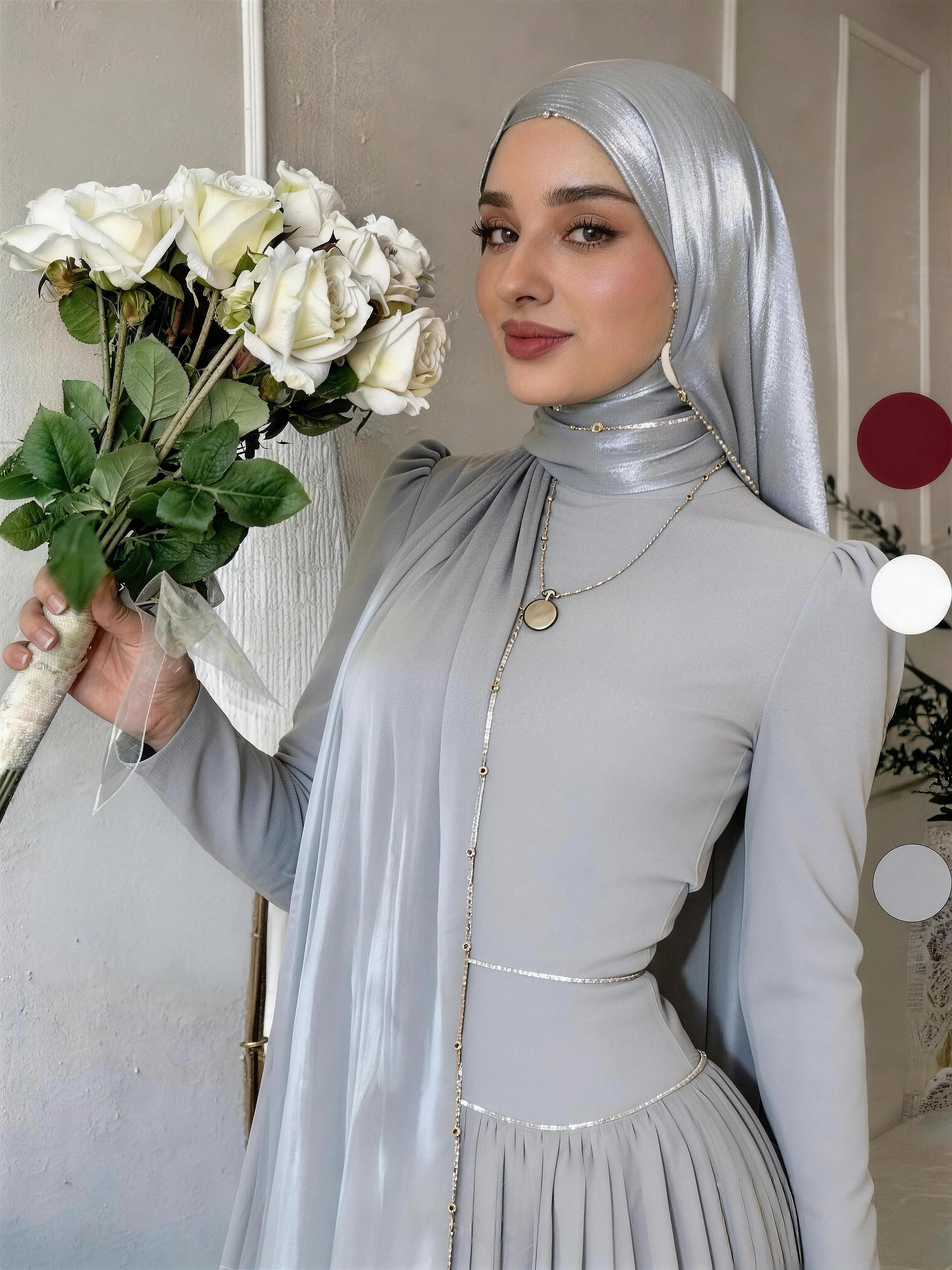 Long Chiffon Hijab Scarf Shawl With Chain Detail Breathable, For Summer Everyday Wear, Elegant Fashion Muslim Accessories for Women Wrap Modern