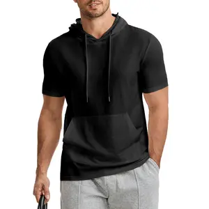 Dokotoo Men Short Sleeve Hoodie Cotton Hooded T-shirts Lightweight Solid Sweatshirts with Pocket