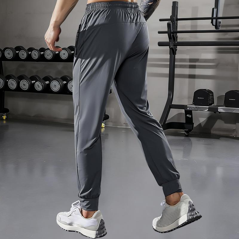 Men's High-Waist Stretch Athletic Pants with Zippered Pockets & Drawstring Waistband - Ice Silk Fiber Fabric All-Season Workout Pants, Suitable for Running, Cycling, Basketball, Golf - Available in Multiple Colors