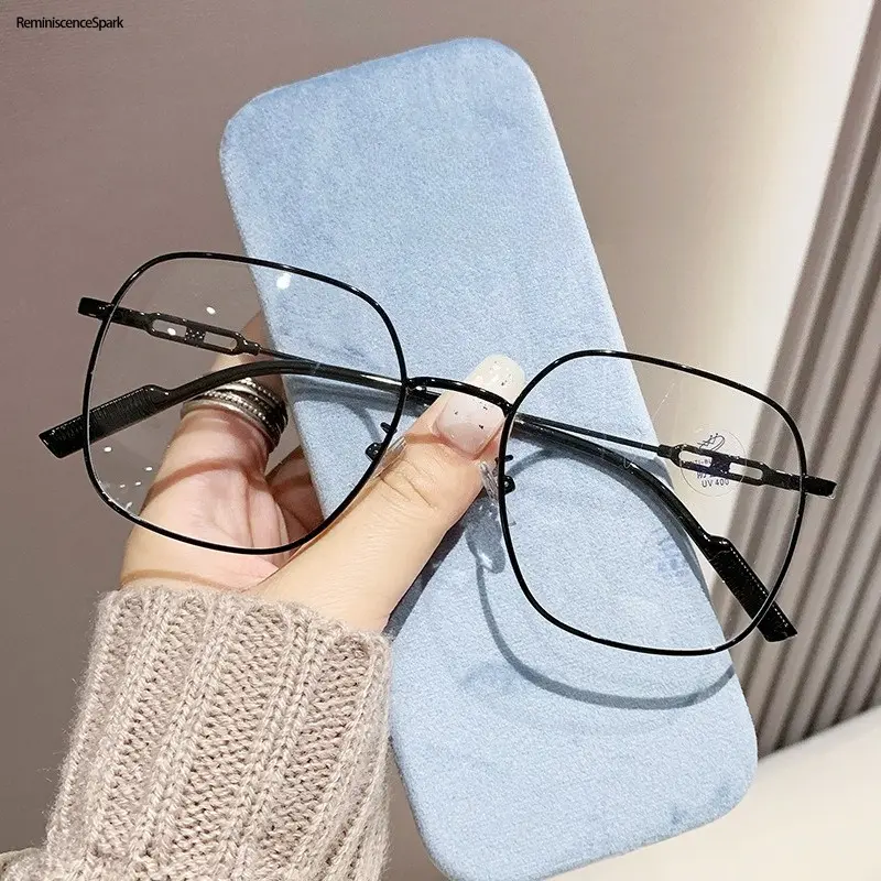 Trendy Frames Blue Light Glasses for Women - Lightweight Eyewear, Polygon Metal Frame, Color Block Oversized, Non-Prescription & -1.00 to -5.0 Myopia Options, Computer Screen Time & Daily Wear Eye Strain Relief,summerwins