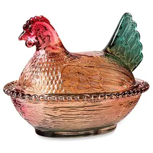 Crystal Glass Chicken-Shaped Candy Dish,Vintage Style Candy Bowl with Lid,Tabletop Dessert Plate Snack Bowl