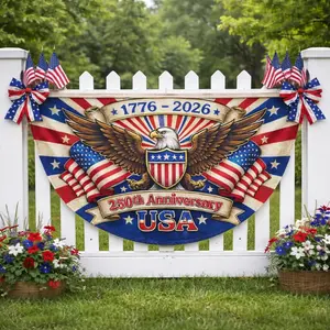 USA 250th Anniversary Semicircle Fence Banner, 1776–2026 Patriotic Bunting Flag, American Flag Half Round Banner, Fourth Of July Independence Day Outdoor Decor, USA 250 Years Porch Fence Party Banner