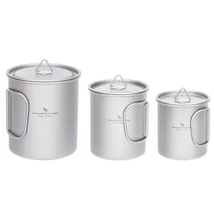 Boundless Voyage Titanium Mug with Lid and Foldable Handle, Lightweight Durable Portable Titanium Tea Cup, 300ML, 450ML, 750ML, Water Bottle Ideal for Backpacking and Hiking