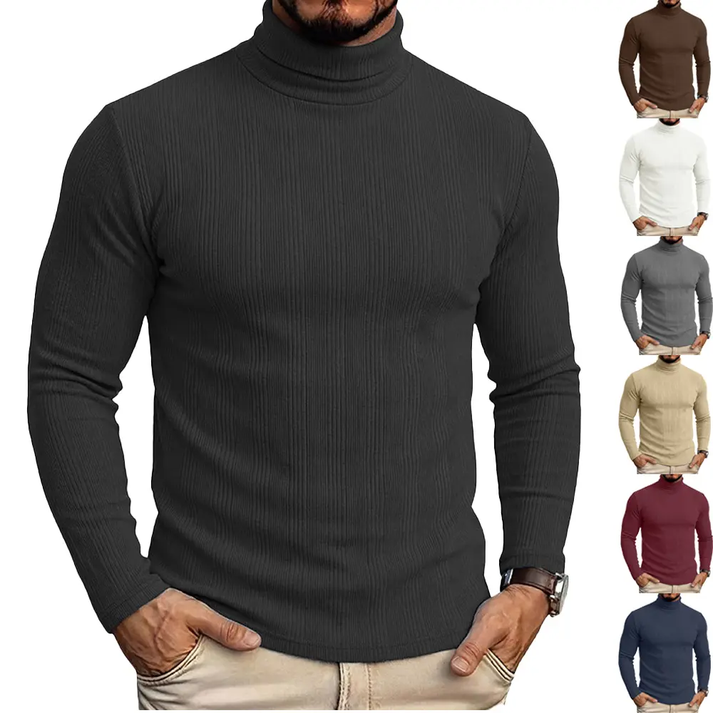 Men’s Mock Neck Long Sleeve Shirt, Slim Fit Ribbed Thermal Base Layer Top, Vintage Casual Warm Pullover for Work, Office, Commute & Daily Wear