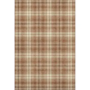 HomeRoots 678261 8 x 10 ft. Rust Beige & Brown Plaid Washable Machine Made Rectangle Area Rug with UV Protection