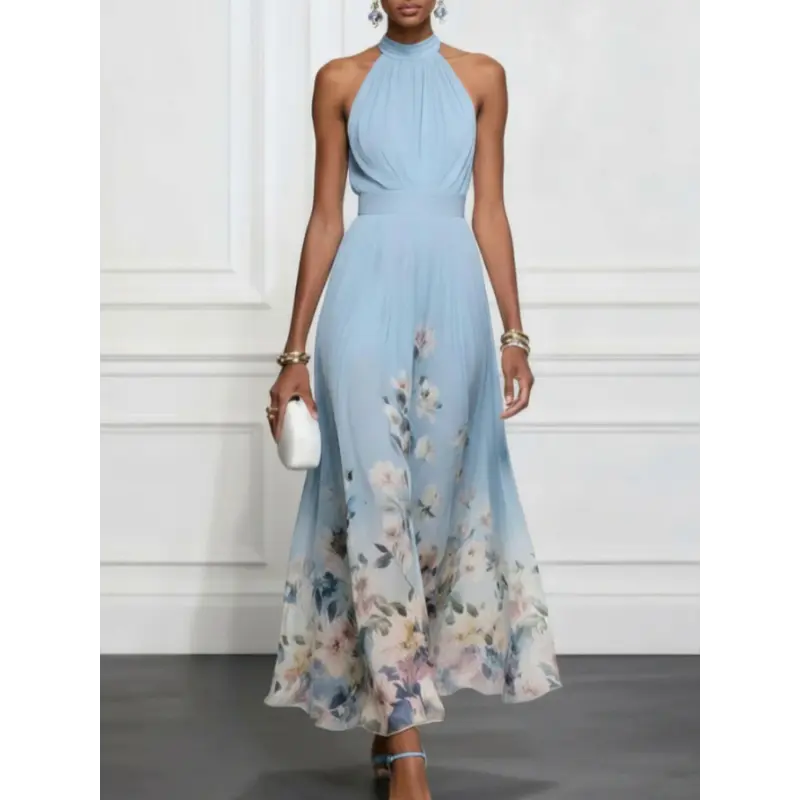 Women's Sleeveless Polyester Halter Neck Fitted Waist-Cinching Floral Gradient Long Dress - Chic Fabric, Elegant Design, Dress for Wedding Guest, Ideal for Garden Parties, Upscale Dates - TikTok Shop Women's Sleeveless Polyester Halter Neck Fitted Waist-Cinching Floral Gradient Long Dress - Chic Fabric, Elegant Design, Dress for Wedding Guest, Ideal for Garden Parties, Upscale Dates - TikTok Shop
