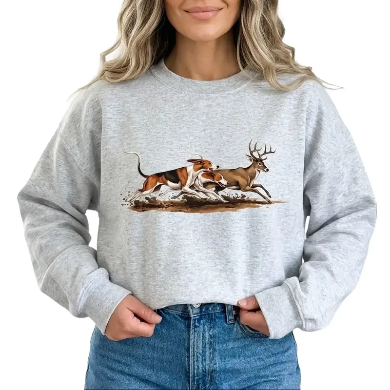 Dog Deer Hunting Sweatshirt Treeing Walker Dog Graphic Cotton Womenswear