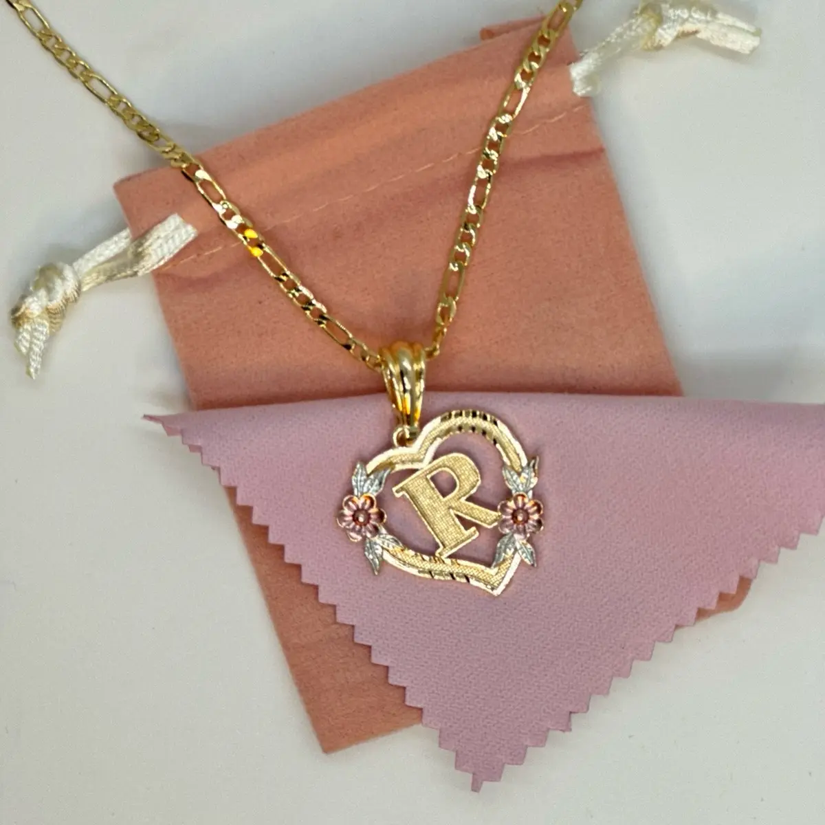R in heart necklace