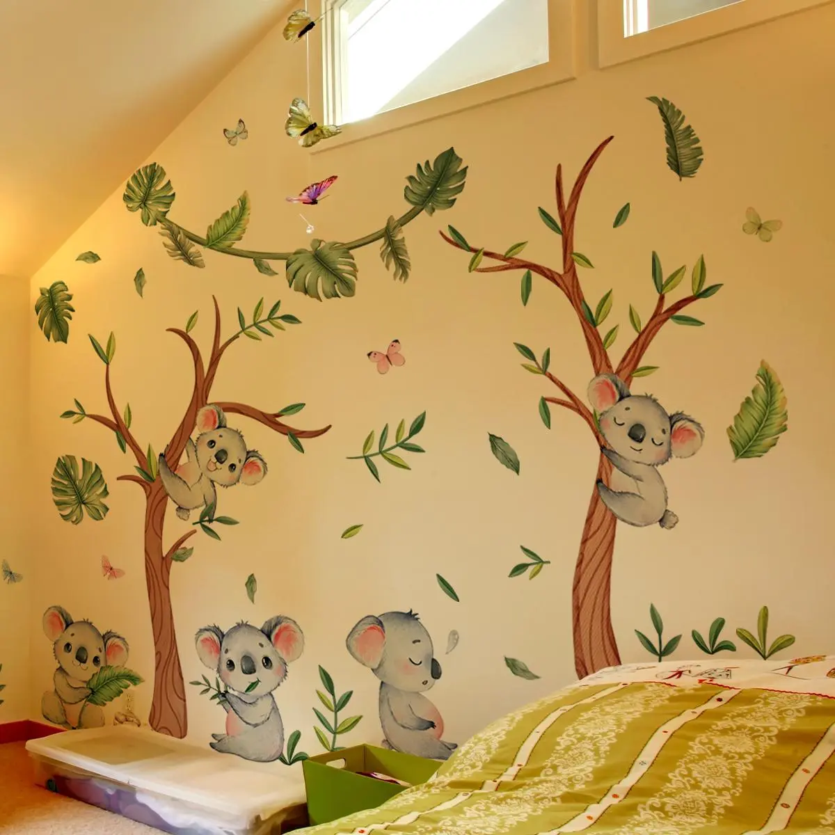 Cartoon Koala & Tree Pattern Wall Sticker, 6 Counts/set Self Adhesive Wall Decal, Wall Art Decorative Sticker for Home Bedroom Living Room, Ornaments