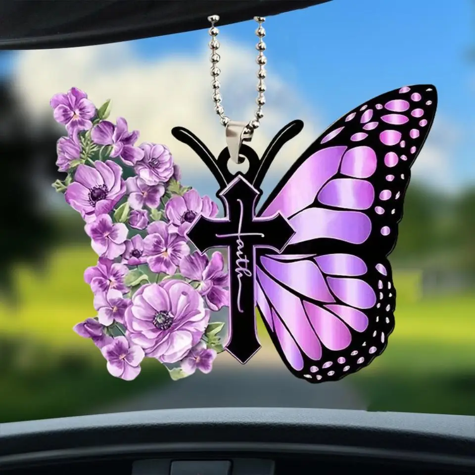Butterfly & Floral Shaped Car Hanger, Acrylic Rearview Mirror Pendant, Hanging Decoration for Window, Car, Door Frame, Balcony