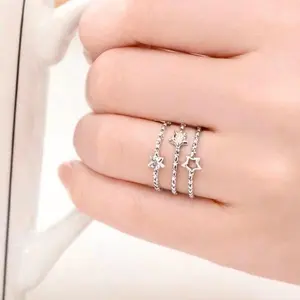 Minimalist Silver Star Open Ring for Women, Adjustable Multi Layer Ring, Cute Fashion Jewelry Gift holiday exquisite trendy birthday