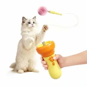 Electric Cat Teaser Toy with Fluffy Pom Balls, Interactive Handheld Cat Wand Toy for Indoor Cats and Kittens