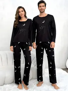 Star Moon and Cat Shadow Couple Pajama Set