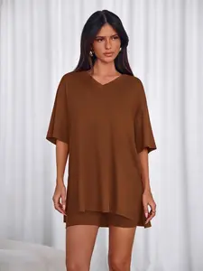 PrettyGarden V Neck 2 Piece Sets for Women Summer Lounge Short Set Spring Matching Biker Shorts Oversized Shirt Clothing#Summervibes#SwimWeek#DealsForYouDays