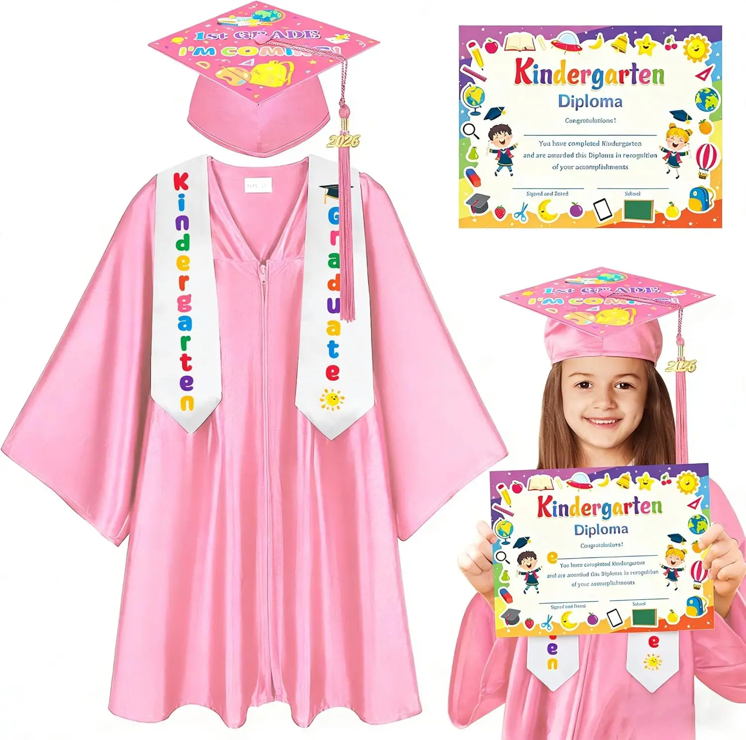 2026 Kindergarten Graduation Cap and Gown Preschool Graduation Cap Tassel Stole Graduation Certificate