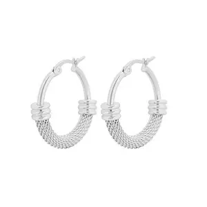 Stately Steel Mesh Link Hoop Earrings - 1"