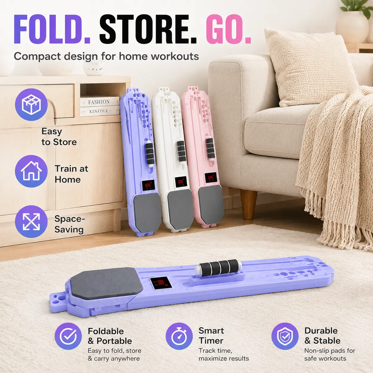 All-in-One Pilates & Push Up Board System | Foldable Home Workout Equipment with Smart Timer & Resistance Bands
