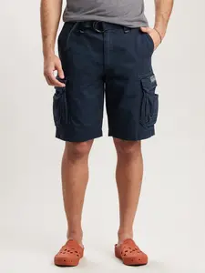 Men’s Belted Cargo Shorts Classic Fit Cotton Twill Multi Pocket Utility Shorts Vintage Wash Casual Summer Wear