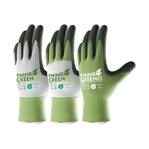 COOLJOB 3 Pairs Think Green Gardening Work Gloves, 100% Recycled Polyester with Rubber Coated