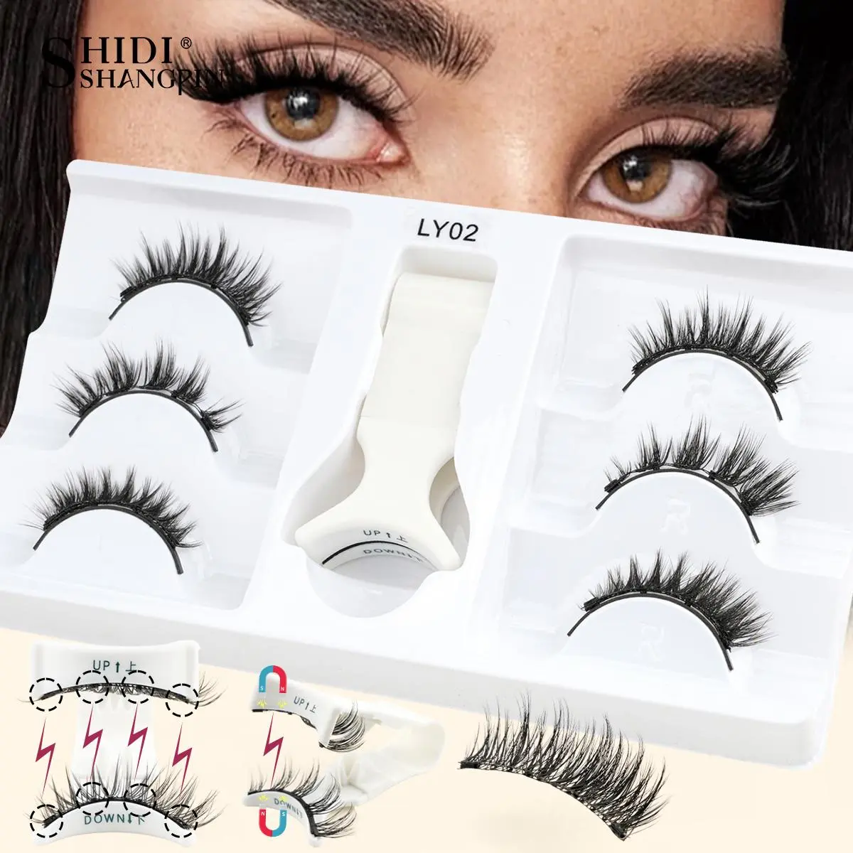 Reusable Magnetic Eyelashes Tweezers Set 1/3 Pair Faux Mink Lashes Handmade 3D Natural False Eyelashes and Magnetic Tweezers Set