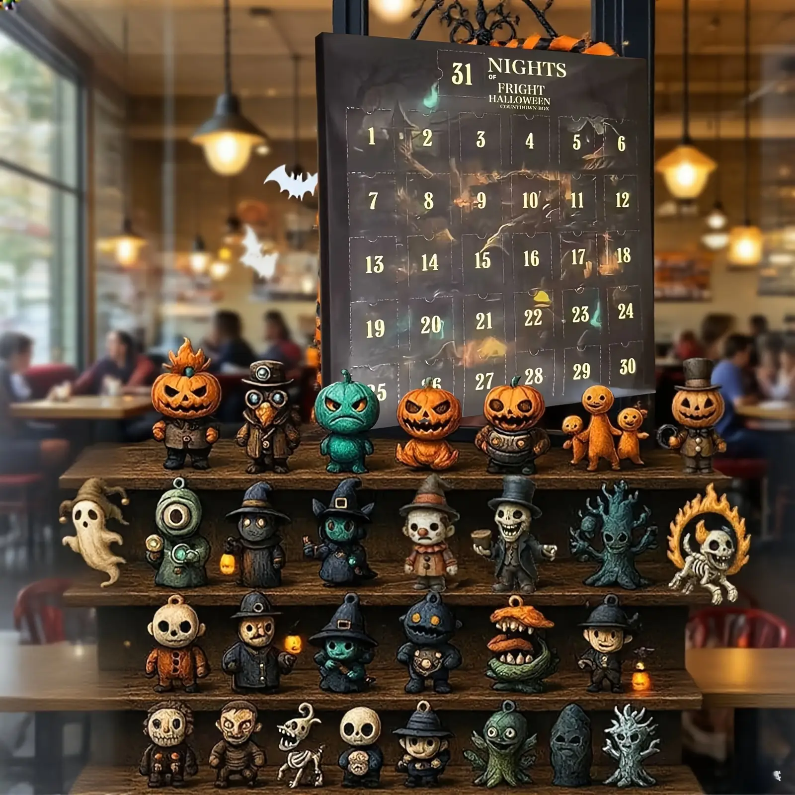 Halloween Countdown Box, Spooky Dolls & Amulets, Mini Decorations, Acrylic Statue Gift Set, No Power Needed, Holiday Gifts