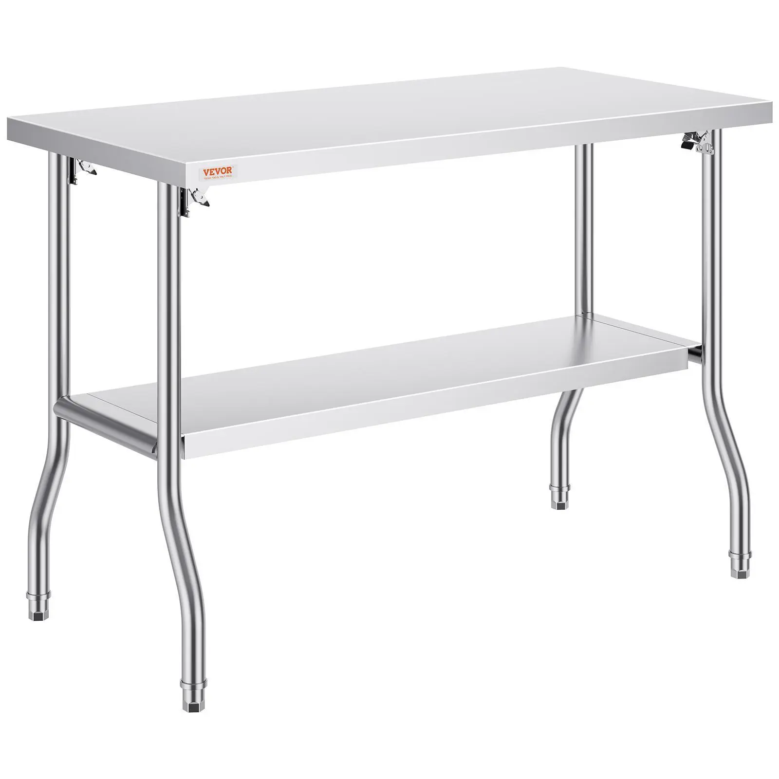 【SummerFinds】VEVOR Foldable Stainless Steel Commercial Worktable, 48x24in Heavy-Duty Storage & Prep Station with Undershelf, 300lbs Load Capacity, for Kitchens & Garages, Restaurants, Both Indoors/Outdoors