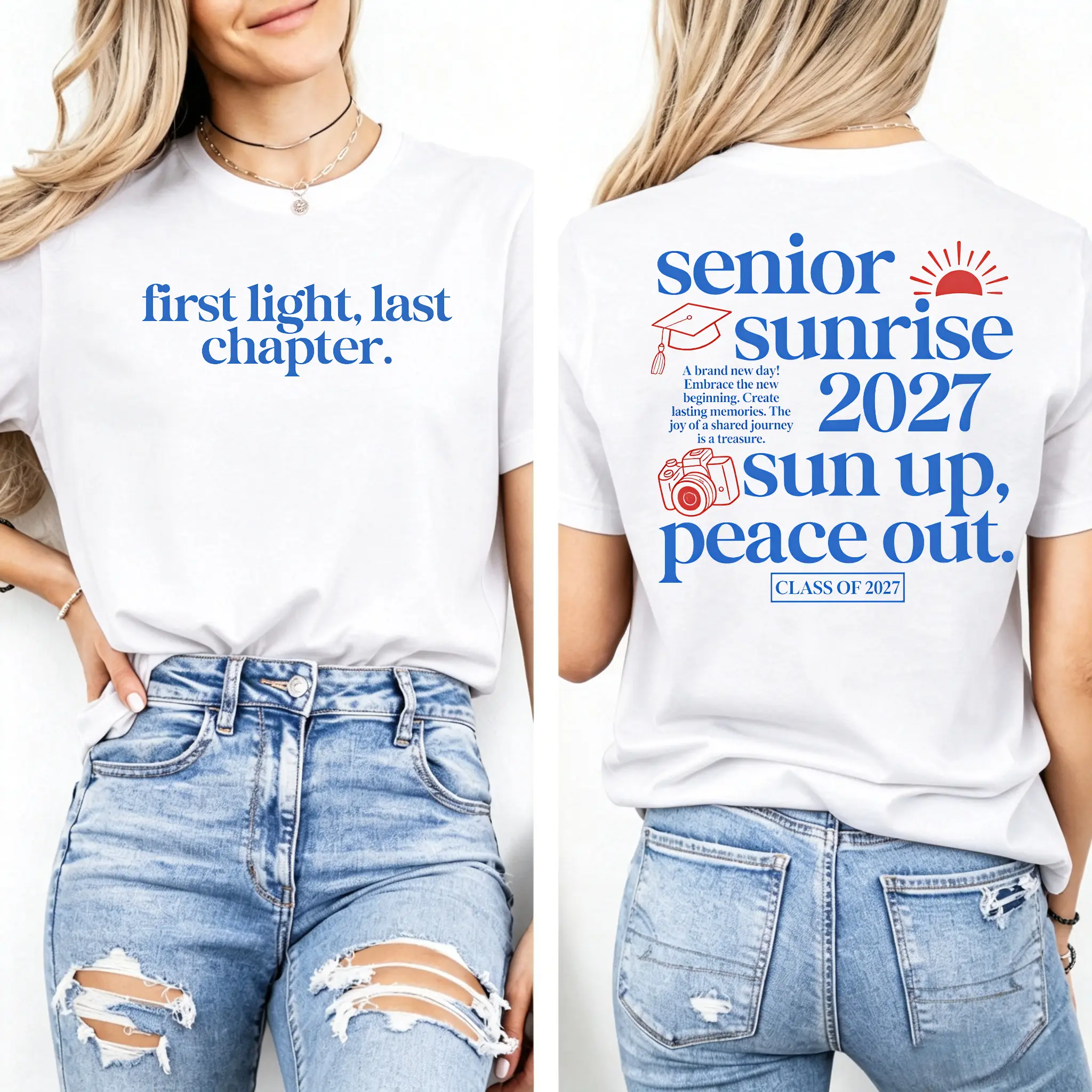 Senior Sunrise 2027 2 Sided T-Shirt, Class of 2027 Graphic Tee, First Day of School Shirt, Graduation Gift, Senior Top
