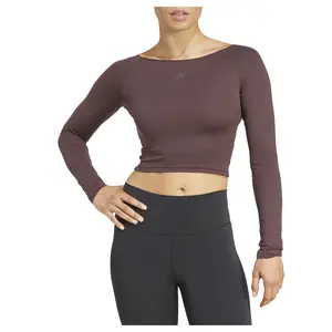 adidas Womens Yoga Scoop Neck Long Sleeve Yoga Casual Tops Casual - Brown