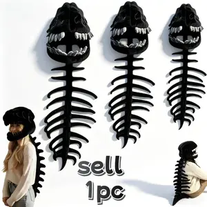 Black Dinosaur Bone Plush – 3D Dinosaur Skeleton Headgear Pillow, Perfect for Party Cosplay, Unisex Design, Silent, Party Setting & Sofa Lounging