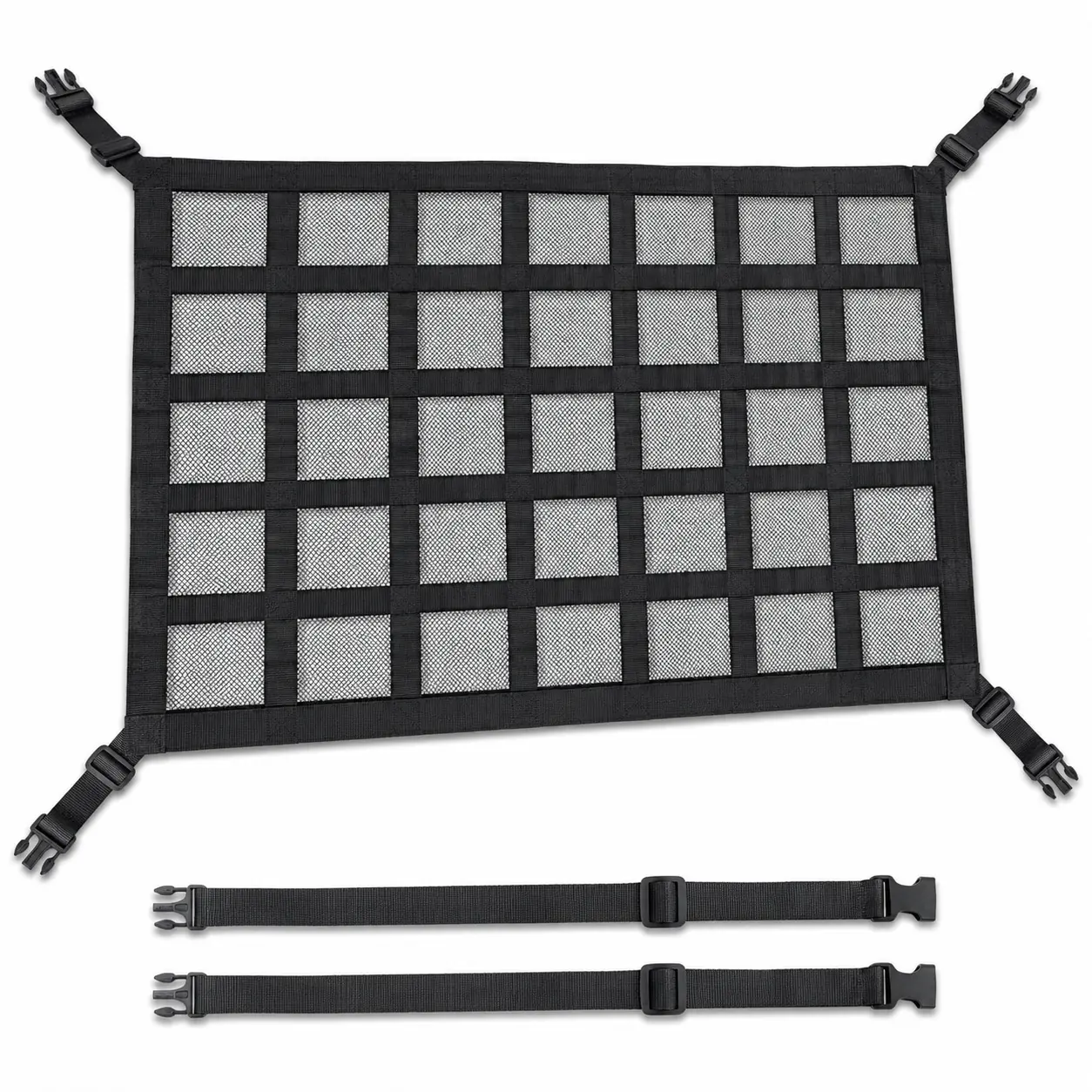 Fyrasol 33.9 x 24.8 in Double-Layer Car Ceiling Cargo Net, Overhead Roof Storage Organizer with 2 Adjustable 39.4 in Extension Straps, Cross-Fixed Support for SUV MPV Van Crossover Camping, Road Trips and Van Life, Fits 4 Grab Handles