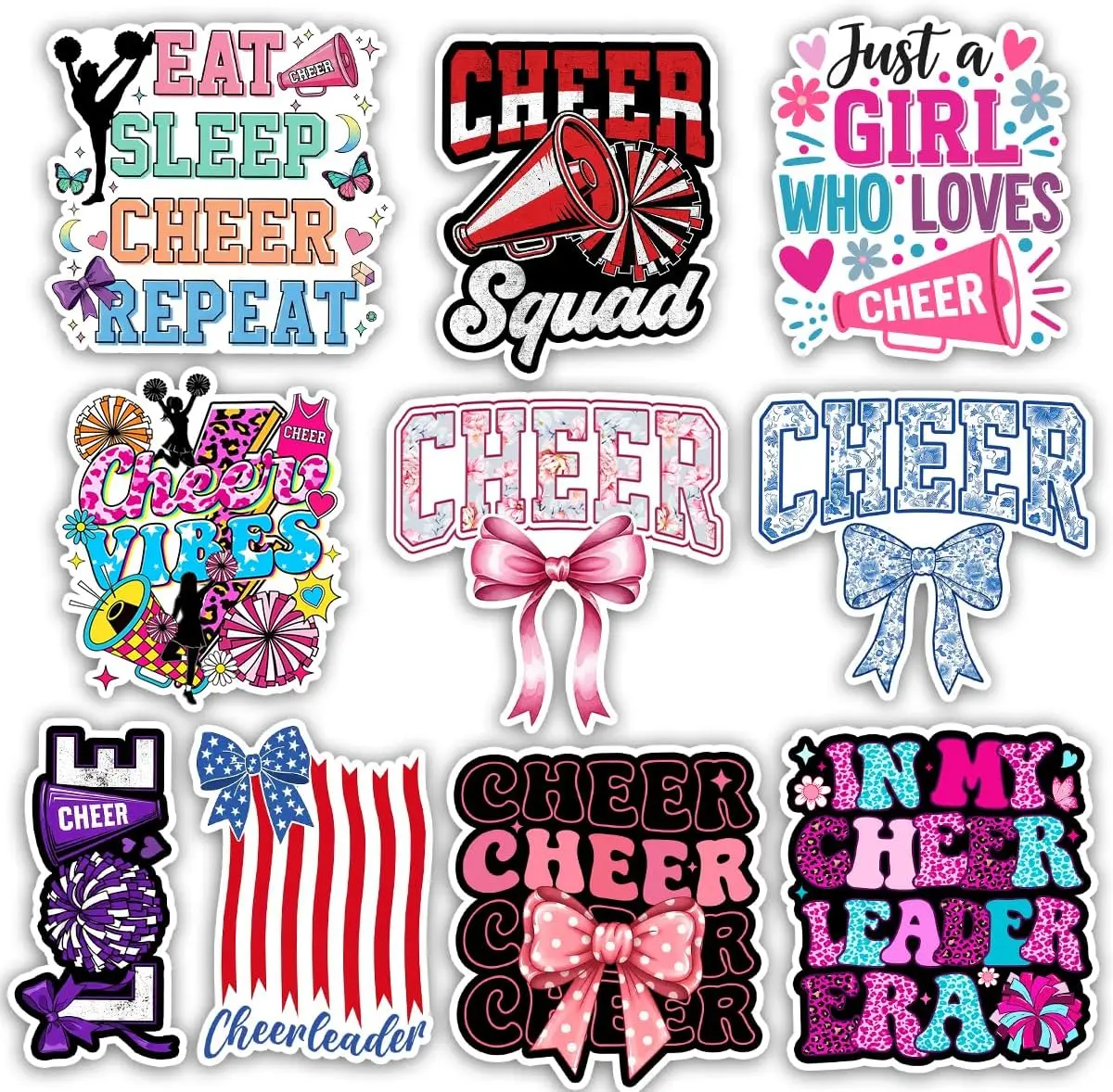 Cheerleader Sticker Pack, Girly Cheerleading Team Sticker, Cheerleader Gift for Girls, High School Cheer Mom Decoration for Laptop Tablet Locker Planner Water Bottle Car Vehicles