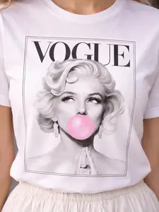Retro Marilyn Monroe Vogue Styles T-Shirt, Marilyn Bubble Gum Graphic Tee, Aesthetic Y2k Shirt, Minimalist Fashion Womens Tee