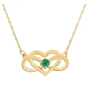 Emerald Gemstone Heart Pendant 10k Gold Women's 18" Necklace