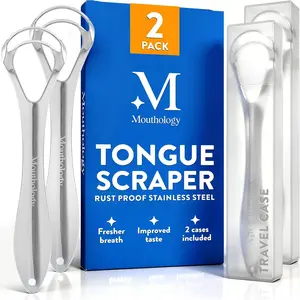 Tongue Scraper for Adults (2 Pack), Reduce Bad Breath (Travel Cases Included), Stainless Steel Tongue Cleaners, 100% Metal Tongue Scraper with Case Fresh Breath Tongue Cleaner Oral