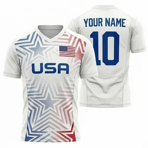 American Soccer Jersey WC2026 ''Custom Name'' Number, US National Team Football Shirt, Custom American Soccer Fan Graphic Apparel, Patriotic American Supporter Tee, Red White Blue Star Gradient Blokecore Jersey