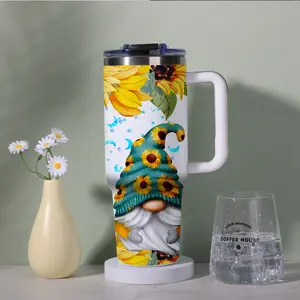 Sunflower & Gnome - themed 40OZ Insulated Tumbler with Handle | 304 Stainless Steel | Long - lasting Insulation | Leak - proof Lid | Cute & Vibrant Design | Ideal for Summer, Gifting & Daily Use | TikTok Hot Item