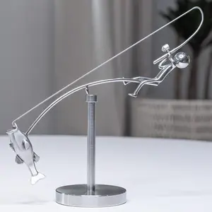 Metal Fishing Sculpture Statue, Fisherman Balance Art Decor, Home Office Desktop Decoration Gift for Anglers, Elegant Space Balancing Design