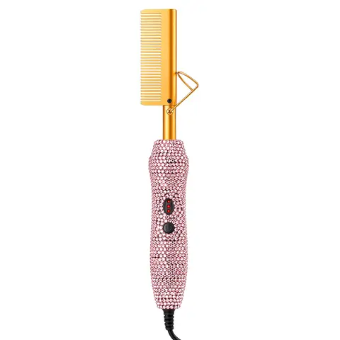 Goiple Diamond Electric Hot Comb Hair Tool - Multifunctional Straightener Iron with Anti-Scald Case, Adjustable Temperature, Heat Damage Prevention, Bouncy Curls for Adults, All Hair Types, Wigs
