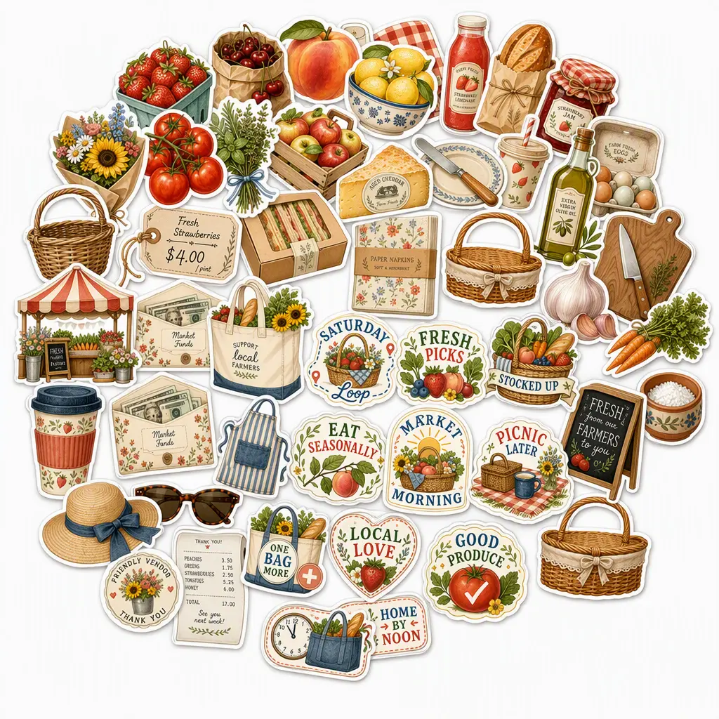 50 Waterproof Vinyl Stickers - Fruit Theme Pack for Scrapbooking, DIY Toys & Hobbies, Weekend Market Haul Picnic Use