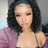 Deep Wave Headband Wig, 14 Inch Curly Synthetic Hair, Glueless Non-Lace Front, Brazilian Virgin Hair, 150% Density, Natural