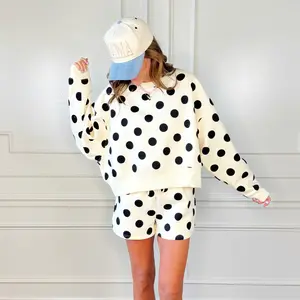 Polka Dot Crop Sweatshirt – Cropped Pullover Sweatshirt - Black & Ivory