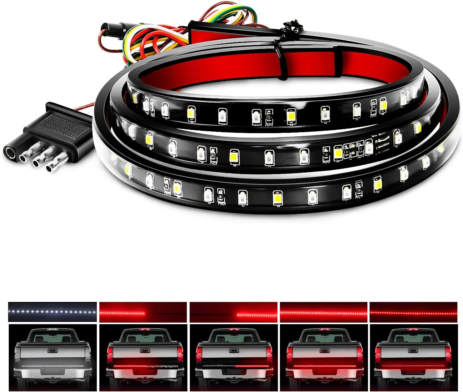 Nilight 48"/49" LED Tailgate Light Bar Car, 90-LED Red/White Strip for Running, Brake, Turn Signal & Reverse Lights Car Lighting Accessories Car Side Lamp