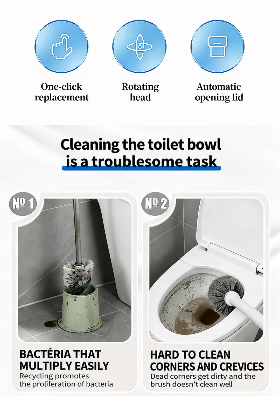 SOPAMI Disposable Toilet Scrubber Brush Kit - 1 Handle + 32 Refill Heads (16 Option Available), No-Touch Rotating Scrubber, Self-Clean Pad, Holder, Toilet Cleaning System for Under-Rim & Corners, Ideal for Busy Home Bathrooms,sohochic