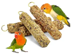 Fhiny Parakeet Treats, 4 PCS Natural Bird Crunch Sticks Grains Mixed Budgie Snacks Cockatiel Food Sticks Long-Lasting Chewing Toys for Parakeet Cockatiel Budgie Conure Parrot Lovebird Finch