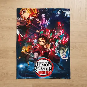 Mugen Train Kimetsu No Yaiba Character Flanel Blanket, Demon Slayer-Inspired Cozy Throw, Gift For Anime Fan, Soft Warm Throw for Bedroom Nap Sofa TV