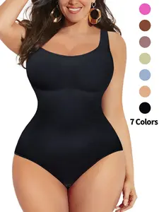 Women's Seamless One-Piece Shaping Vest, Square Neck Choker Design, High Elasticity, Compression, Waist Control & Hip Lift, Casual All-Season Wear Underwear Shapewear