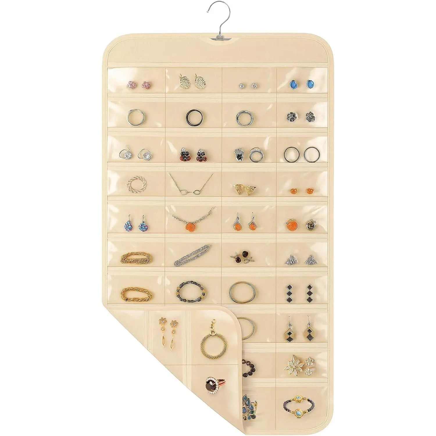 Hanging Jewelry Organizer (1 Pack) - 80 Clear Pockets Earring Holder for Closet, Necklaces, Travel Accessories