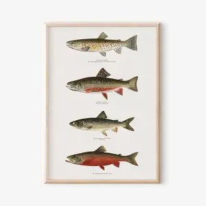 Fish Art Print Poster | Vintage Trout Nature Wall Art | Fishing Decor | Fishing Gift for Men Lake House Decor | Home Decor