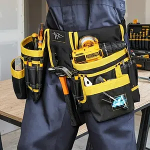 Heavy Duty Tool Belt for Men, 26-Pocket Adjustable Magnetic Work Belt with Detachable Pouches. Industrial-Grade Carpenter Electrician Belt, Durable Comfortable Waist Tool Bag for Construction Workers, Engineers, Outdoor Repair.